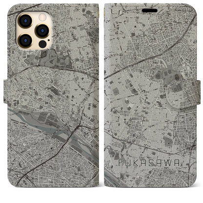 【深沢（東京都）】地図柄iPhoneケース（手帳タイプ）モノトーン・iPhone 12 Pro Max 用