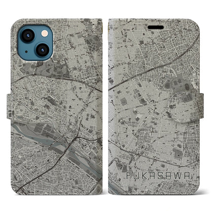 【深沢（東京都）】地図柄iPhoneケース（手帳タイプ）モノトーン・iPhone 13 用