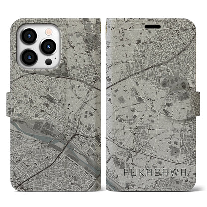 【深沢（東京都）】地図柄iPhoneケース（手帳タイプ）モノトーン・iPhone 13 Pro 用