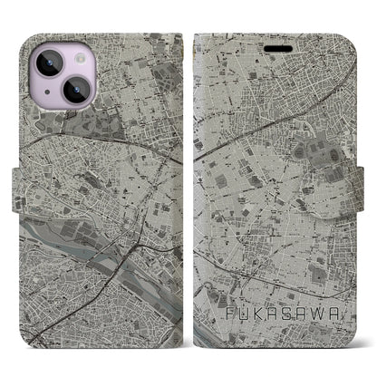 【深沢（東京都）】地図柄iPhoneケース（手帳タイプ）モノトーン・iPhone 14 用