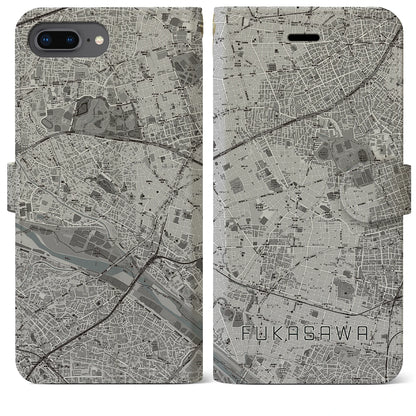 【深沢（東京都）】地図柄iPhoneケース（手帳タイプ）モノトーン・iPhone 8Plus /7Plus / 6sPlus / 6Plus 用