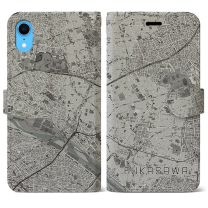 【深沢（東京都）】地図柄iPhoneケース（手帳タイプ）モノトーン・iPhone XR 用