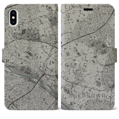 【深沢（東京都）】地図柄iPhoneケース（手帳タイプ）モノトーン・iPhone XS Max 用