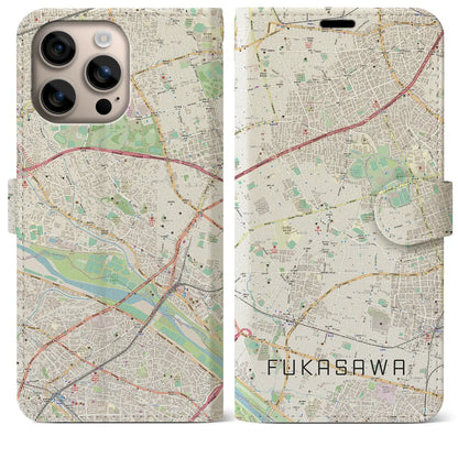 【深沢（東京都）】地図柄iPhoneケース（手帳タイプ）ナチュラル・iPhone 16 Plus 用