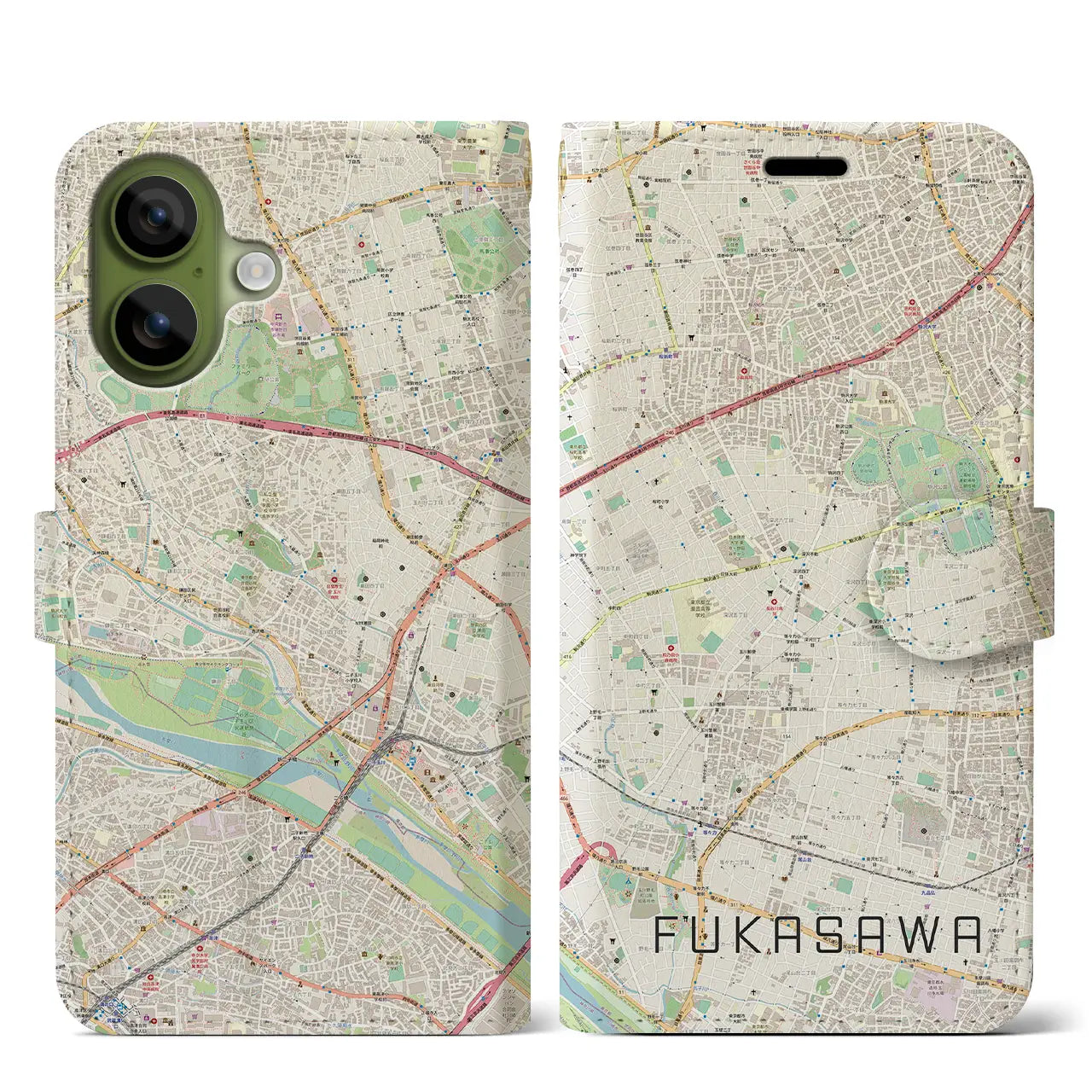 【深沢（東京都）】地図柄iPhoneケース（手帳タイプ）