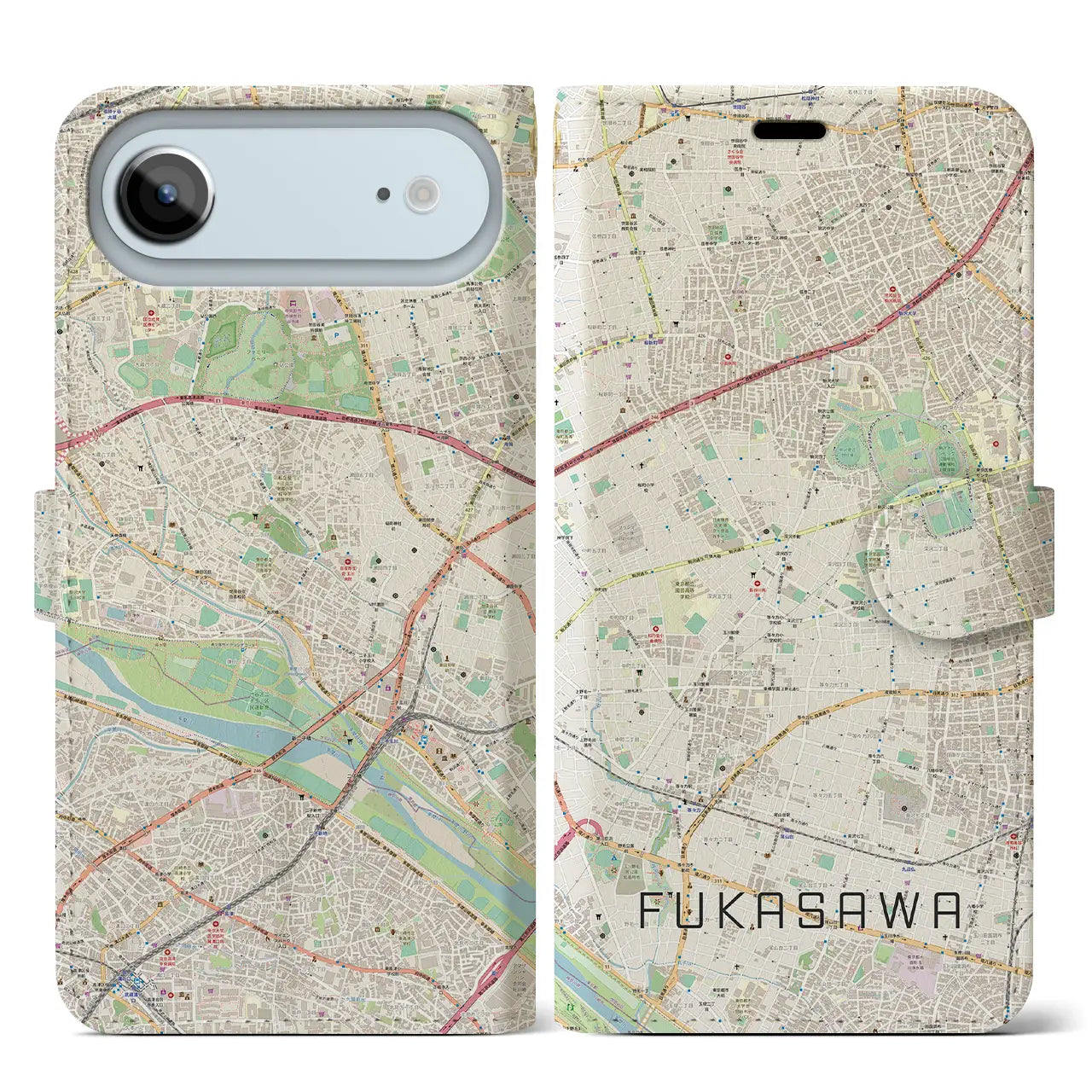 【深沢（東京都）】地図柄iPhoneケース（手帳タイプ）