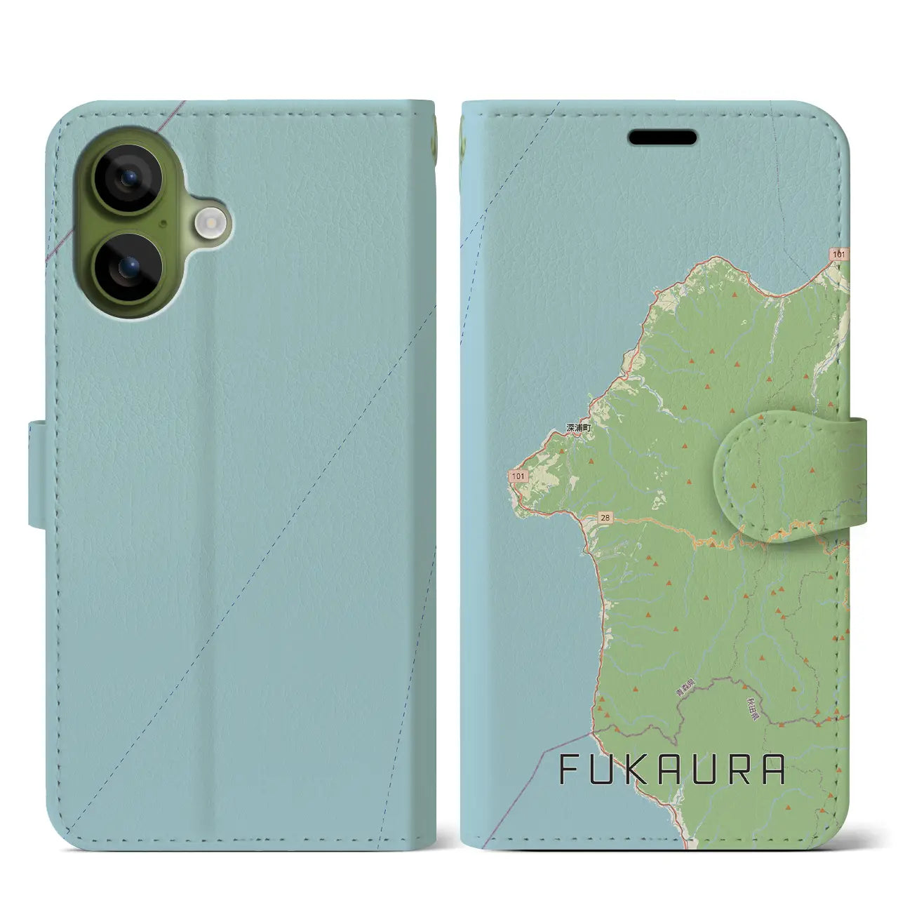 【深浦（青森県）】地図柄iPhoneケース（手帳タイプ）ナチュラル・iPhone 17 Pro Max 用