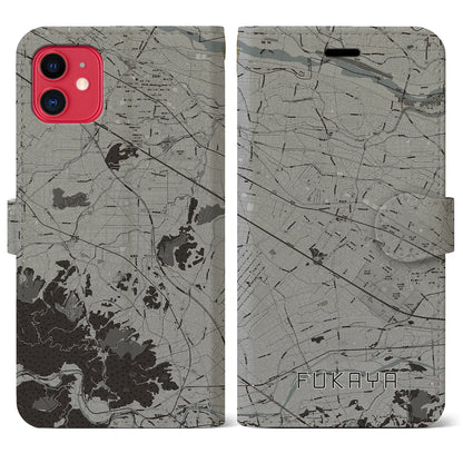 【深谷（埼玉県）】地図柄iPhoneケース（手帳タイプ）モノトーン・iPhone 11 用