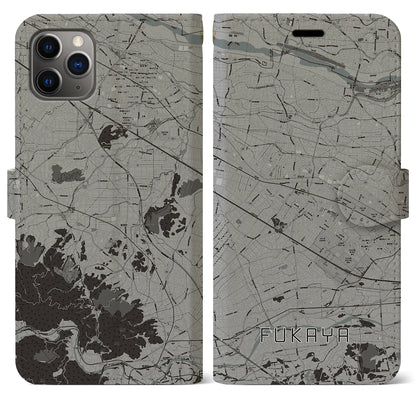 【深谷（埼玉県）】地図柄iPhoneケース（手帳タイプ）モノトーン・iPhone 11 Pro Max 用