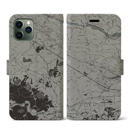 【深谷（埼玉県）】地図柄iPhoneケース（手帳タイプ）モノトーン・iPhone 11 Pro 用