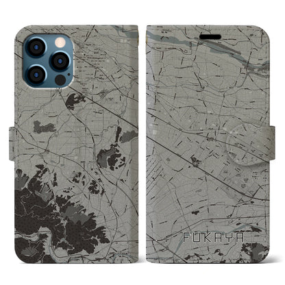 【深谷（埼玉県）】地図柄iPhoneケース（手帳タイプ）モノトーン・iPhone 12 / 12 Pro 用