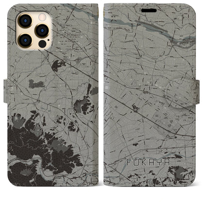 【深谷（埼玉県）】地図柄iPhoneケース（手帳タイプ）モノトーン・iPhone 12 Pro Max 用