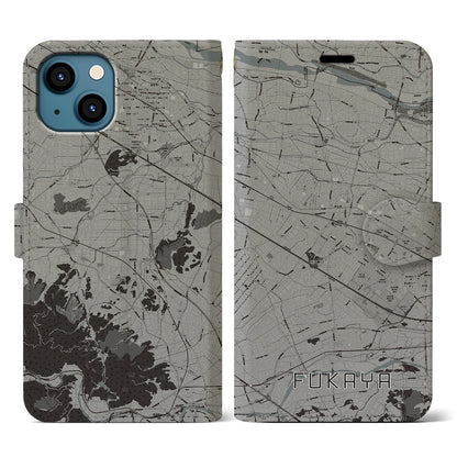 【深谷（埼玉県）】地図柄iPhoneケース（手帳タイプ）モノトーン・iPhone 13 用