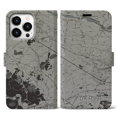 【深谷（埼玉県）】地図柄iPhoneケース（手帳タイプ）モノトーン・iPhone 13 Pro 用