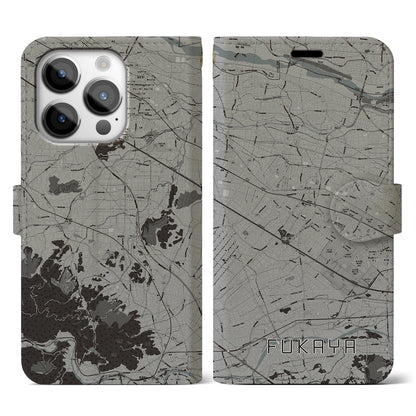 【深谷（埼玉県）】地図柄iPhoneケース（手帳タイプ）モノトーン・iPhone 14 Pro 用