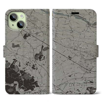 【深谷（埼玉県）】地図柄iPhoneケース（手帳タイプ）モノトーン・iPhone 15 用