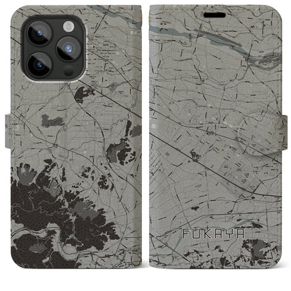 【深谷（埼玉県）】地図柄iPhoneケース（手帳タイプ）モノトーン・iPhone 15 Pro Max 用