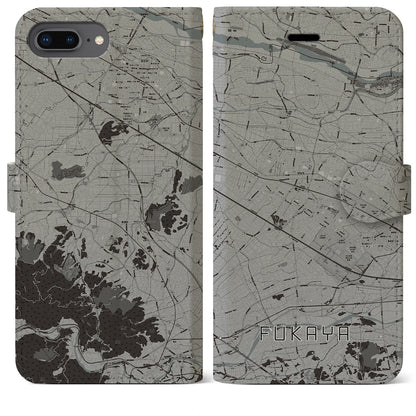 【深谷（埼玉県）】地図柄iPhoneケース（手帳タイプ）モノトーン・iPhone 8Plus /7Plus / 6sPlus / 6Plus 用