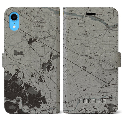 【深谷（埼玉県）】地図柄iPhoneケース（手帳タイプ）モノトーン・iPhone XR 用