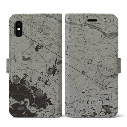 【深谷（埼玉県）】地図柄iPhoneケース（手帳タイプ）モノトーン・iPhone XS / X 用