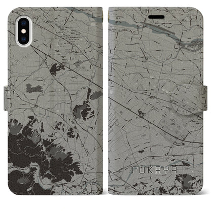 【深谷（埼玉県）】地図柄iPhoneケース（手帳タイプ）モノトーン・iPhone XS Max 用