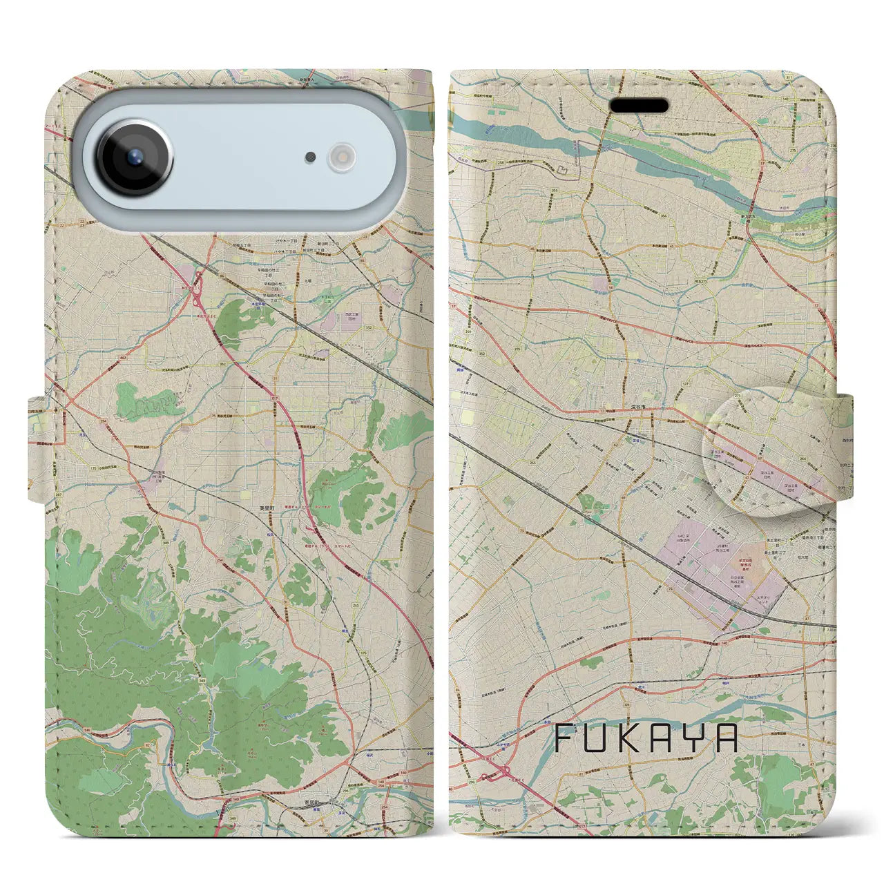 【深谷（埼玉県）】地図柄iPhoneケース（手帳タイプ）