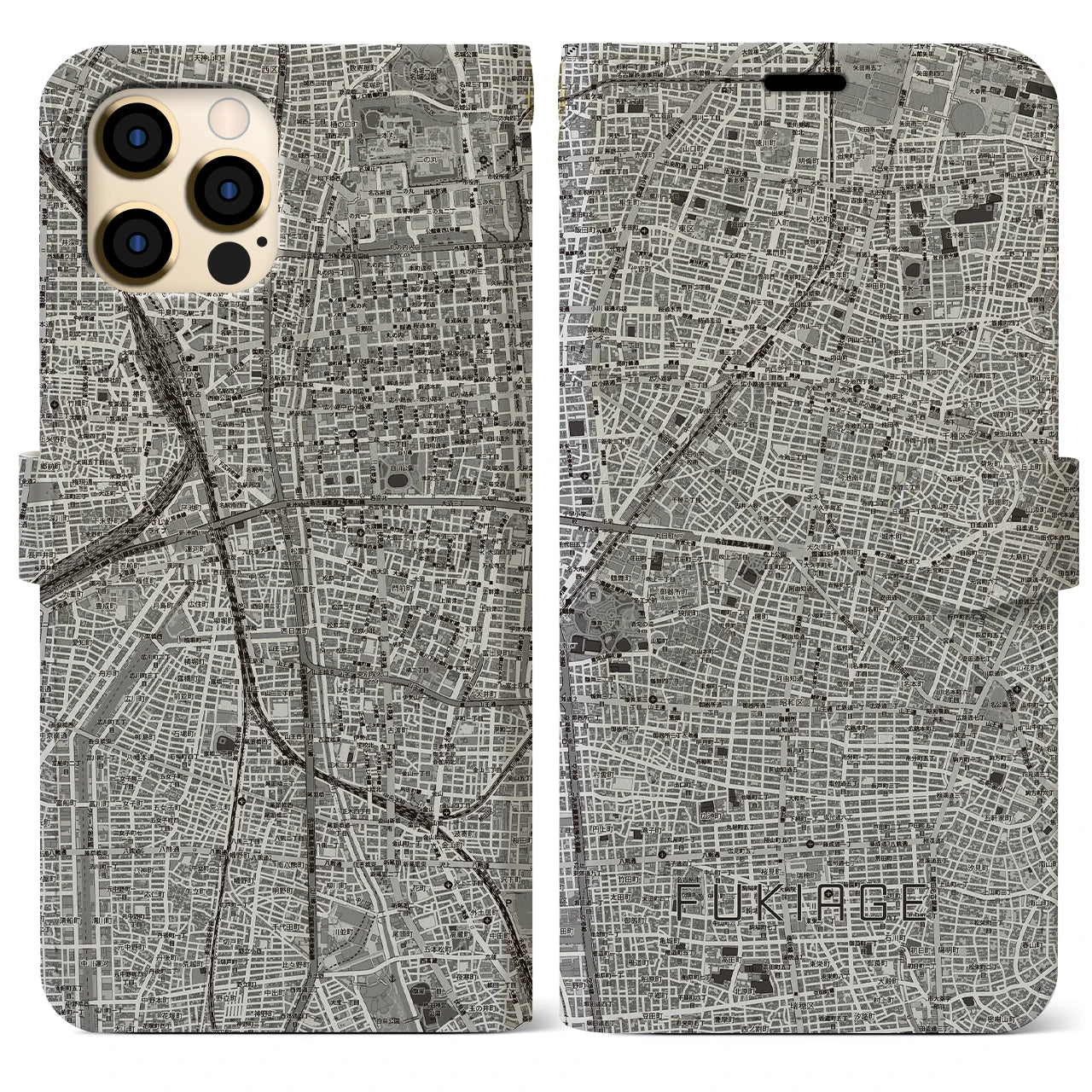 【吹上（愛知県）】地図柄iPhoneケース（手帳タイプ）