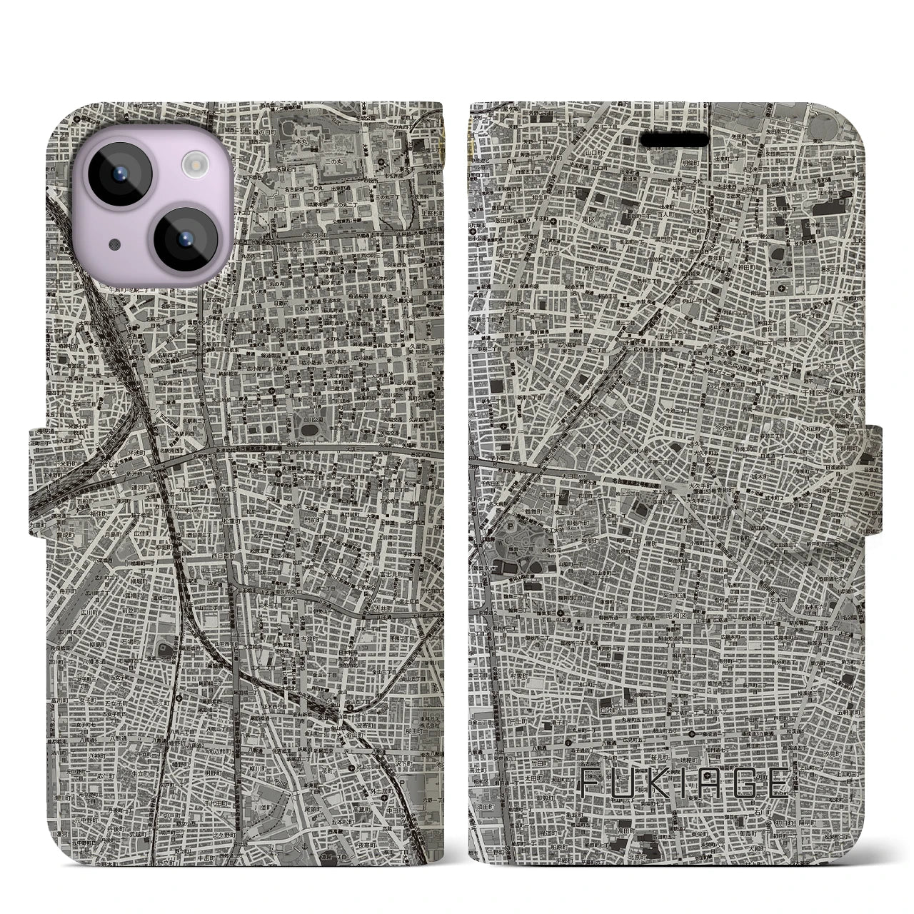 【吹上（愛知県）】地図柄iPhoneケース（手帳タイプ）