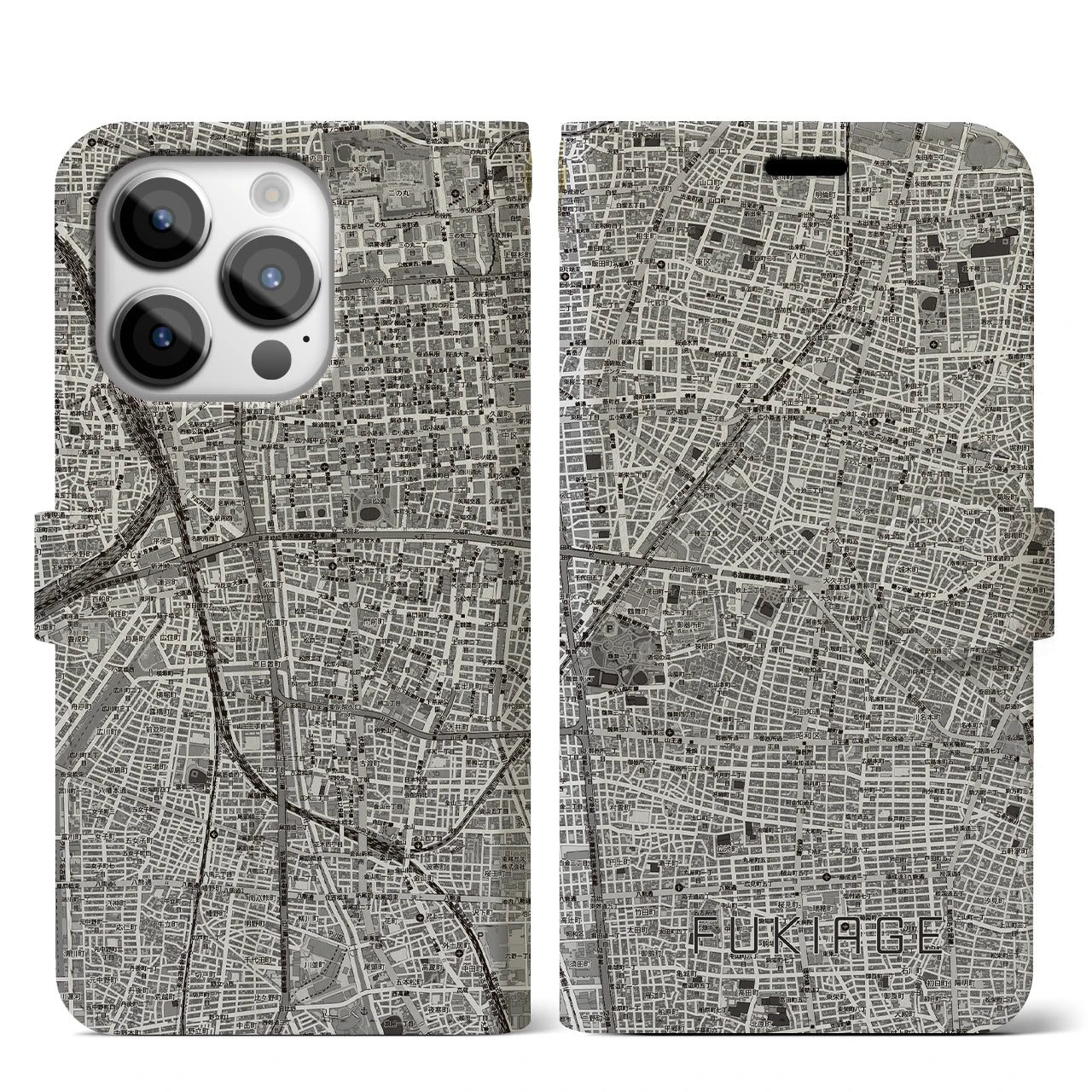 【吹上（愛知県）】地図柄iPhoneケース（手帳タイプ）