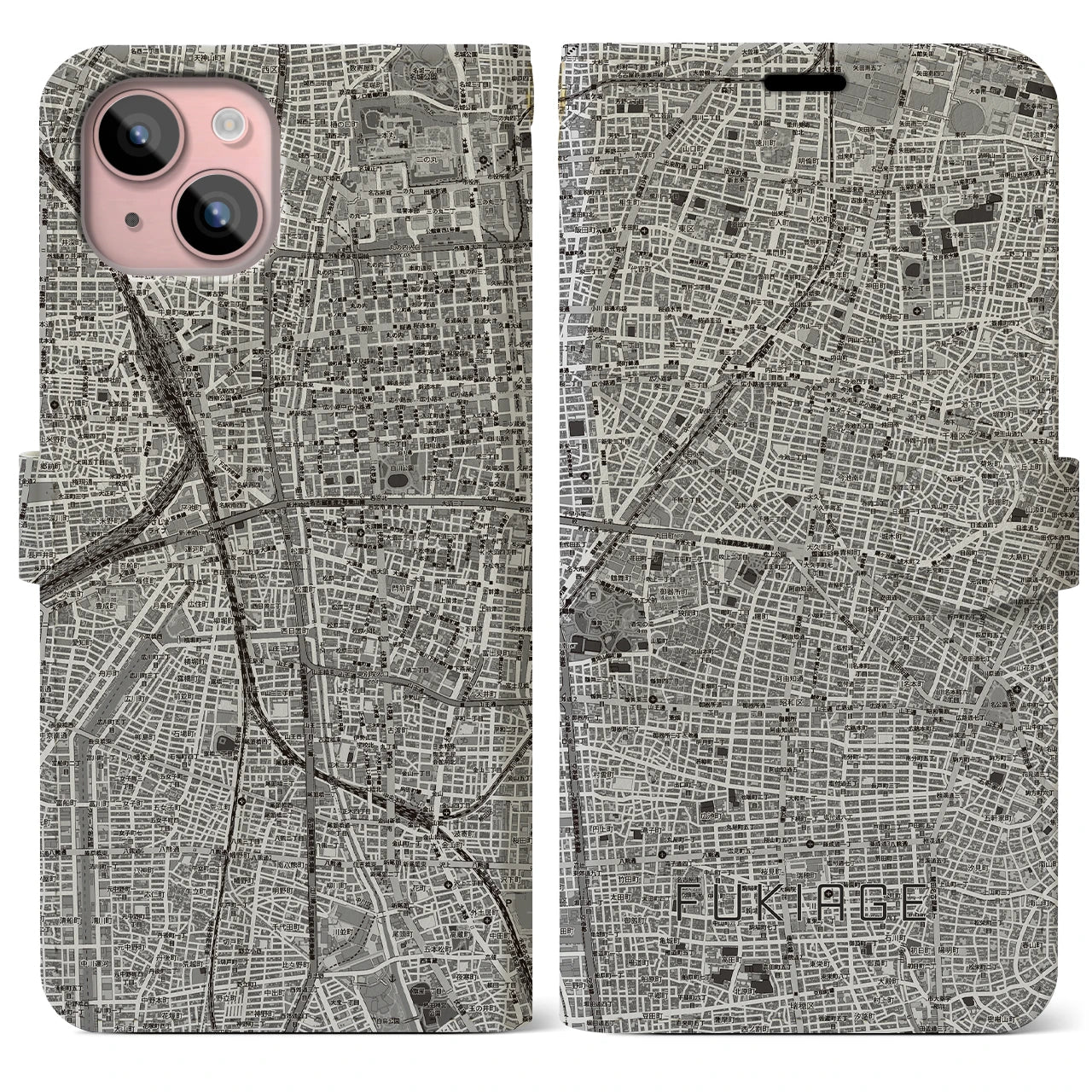 【吹上（愛知県）】地図柄iPhoneケース（手帳タイプ）