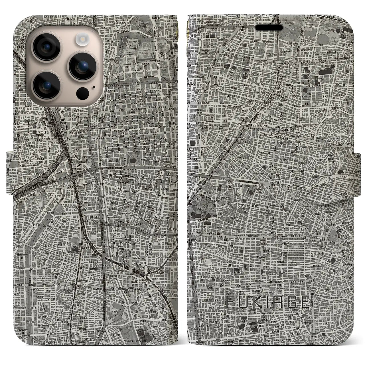 【吹上（愛知県）】地図柄iPhoneケース（手帳タイプ）