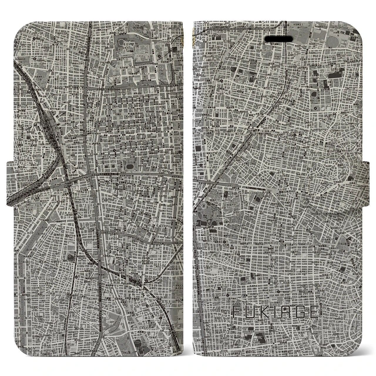 【吹上（愛知県）】地図柄iPhoneケース（手帳タイプ）