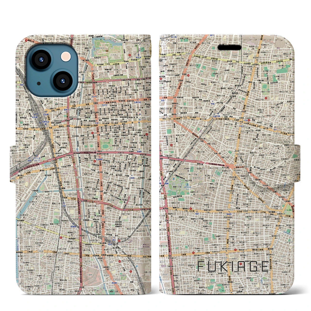 【吹上（愛知県）】地図柄iPhoneケース（手帳タイプ）