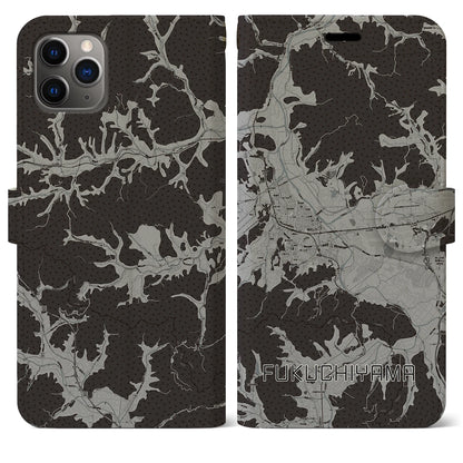 【福知山（京都府）】地図柄iPhoneケース（手帳タイプ）モノトーン・iPhone 11 Pro Max 用