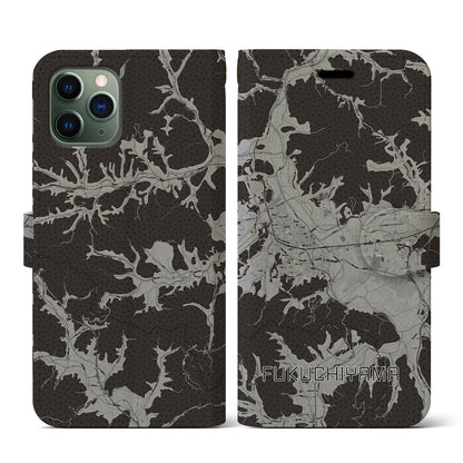 【福知山（京都府）】地図柄iPhoneケース（手帳タイプ）モノトーン・iPhone 11 Pro 用