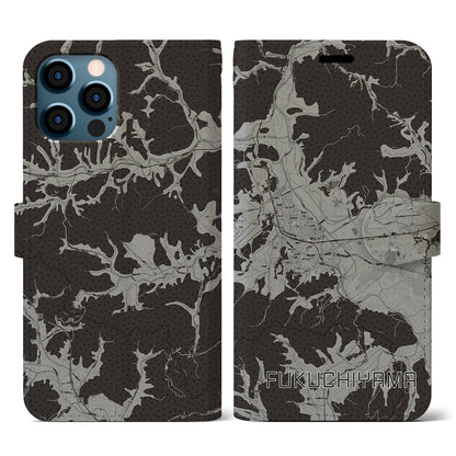 【福知山（京都府）】地図柄iPhoneケース（手帳タイプ）モノトーン・iPhone 12 / 12 Pro 用