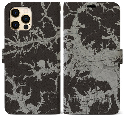 【福知山（京都府）】地図柄iPhoneケース（手帳タイプ）モノトーン・iPhone 12 Pro Max 用