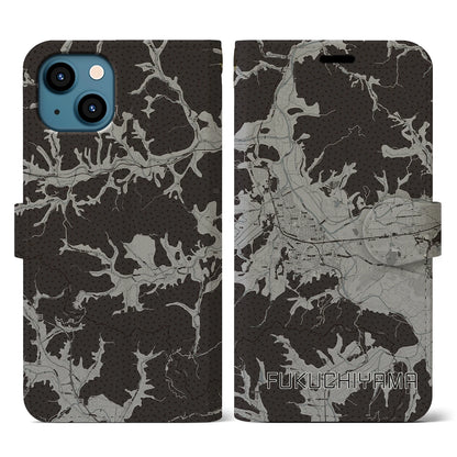 【福知山（京都府）】地図柄iPhoneケース（手帳タイプ）モノトーン・iPhone 13 用
