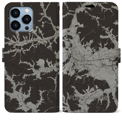 【福知山（京都府）】地図柄iPhoneケース（手帳タイプ）モノトーン・iPhone 13 Pro Max 用