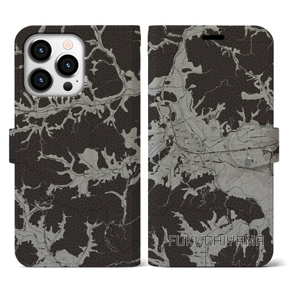 【福知山（京都府）】地図柄iPhoneケース（手帳タイプ）モノトーン・iPhone 13 Pro 用
