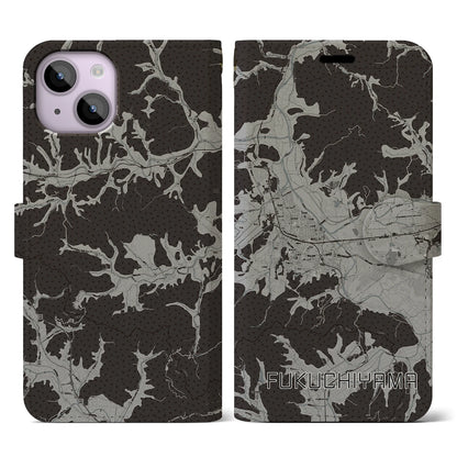 【福知山（京都府）】地図柄iPhoneケース（手帳タイプ）モノトーン・iPhone 14 用