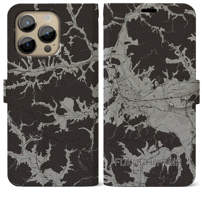 【福知山（京都府）】地図柄iPhoneケース（手帳タイプ）モノトーン・iPhone 14 Pro Max 用