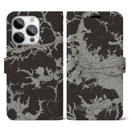 【福知山（京都府）】地図柄iPhoneケース（手帳タイプ）モノトーン・iPhone 14 Pro 用