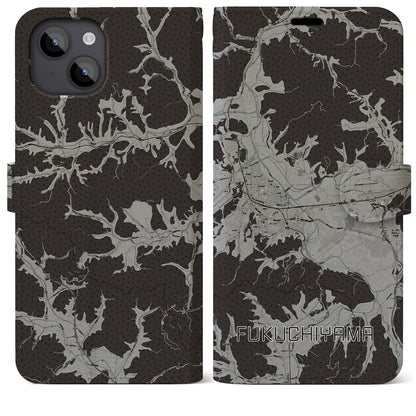 【福知山（京都府）】地図柄iPhoneケース（手帳タイプ）モノトーン・iPhone 14 Plus 用