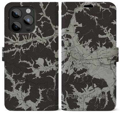 【福知山（京都府）】地図柄iPhoneケース（手帳タイプ）モノトーン・iPhone 15 Pro Max 用