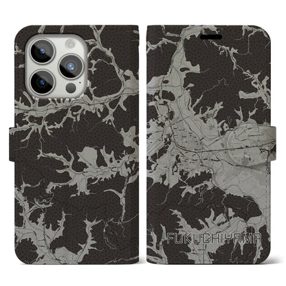【福知山（京都府）】地図柄iPhoneケース（手帳タイプ）モノトーン・iPhone 15 Pro 用