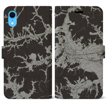 【福知山（京都府）】地図柄iPhoneケース（手帳タイプ）モノトーン・iPhone XR 用