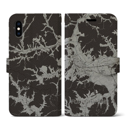 【福知山（京都府）】地図柄iPhoneケース（手帳タイプ）モノトーン・iPhone XS / X 用