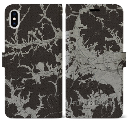 【福知山（京都府）】地図柄iPhoneケース（手帳タイプ）モノトーン・iPhone XS Max 用