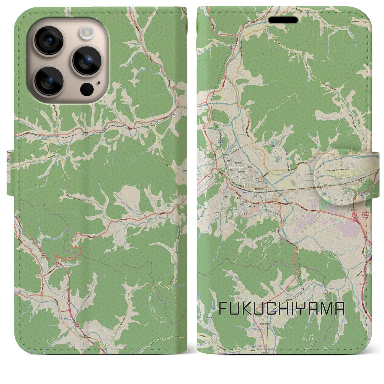 【福知山（京都府）】地図柄iPhoneケース（手帳タイプ）ナチュラル・iPhone 16 Plus 用